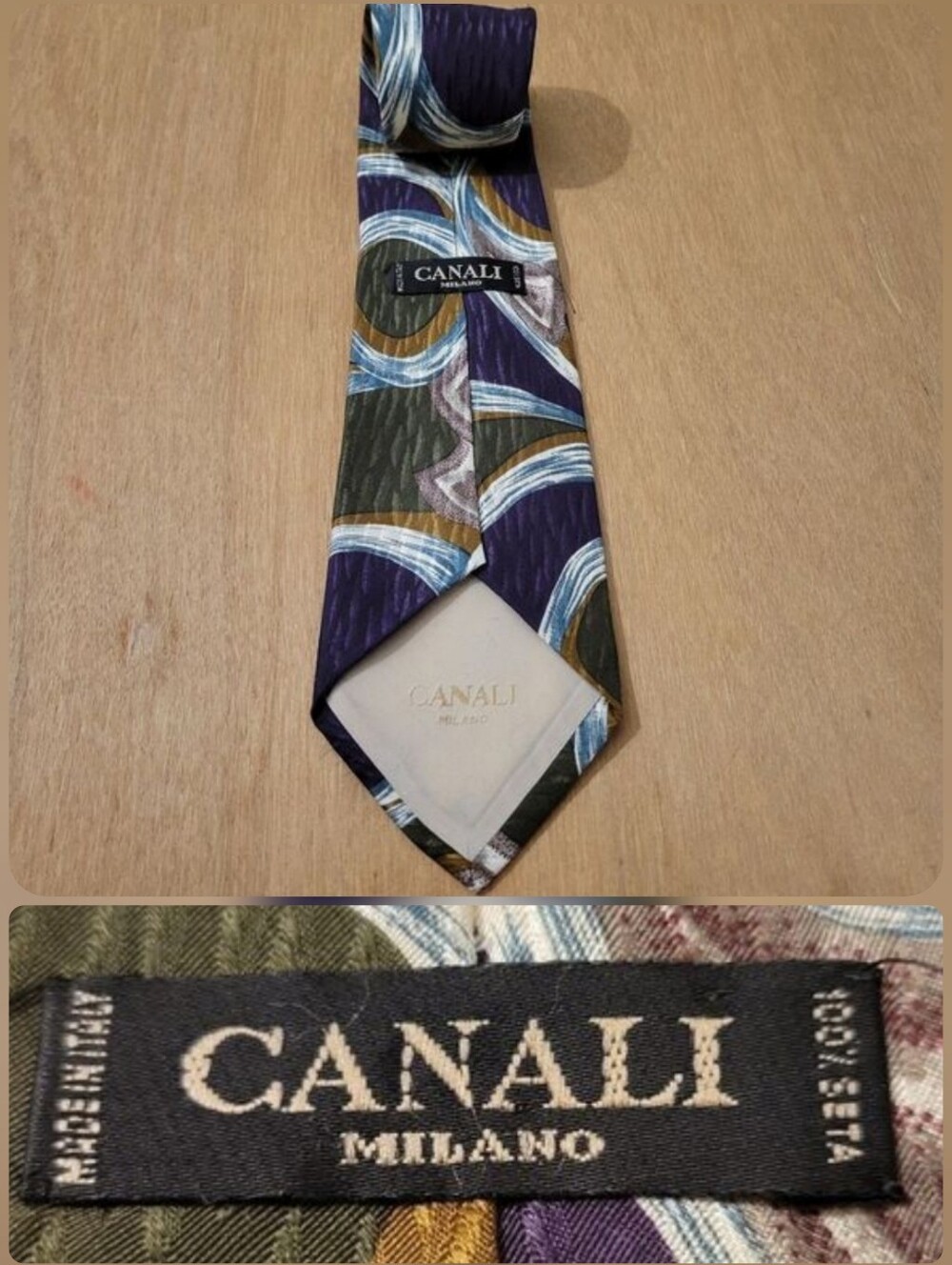 Canali Milano Mens Tie Necktie Artsy Silk Italy 4” x 57.5 to 58” Flaw!!